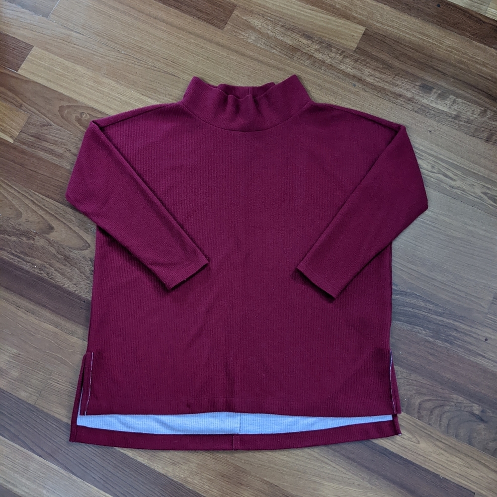 Anthropologie, red ribbed cowl neck sweater, women's medium